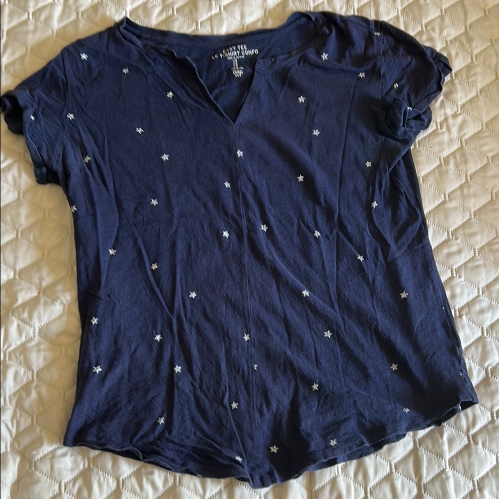 Women's Navy Star Print Top